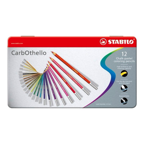 STABILO STABILO CarbOthello - färgpenna - ultramarin, lövgrön, preussiskt blå, cyanblå, neutralt svart, cinnoberröd ton, djupt karminröd, djupt engelskt röd, titanvit, neutralt gul, indiangul, blåsa (paket om 12)