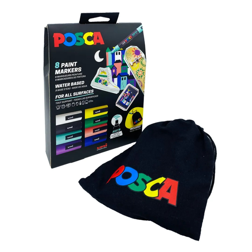 Produktbild för POSCA-påse set storlek PC5M 8 assorterade färger + liten POS...