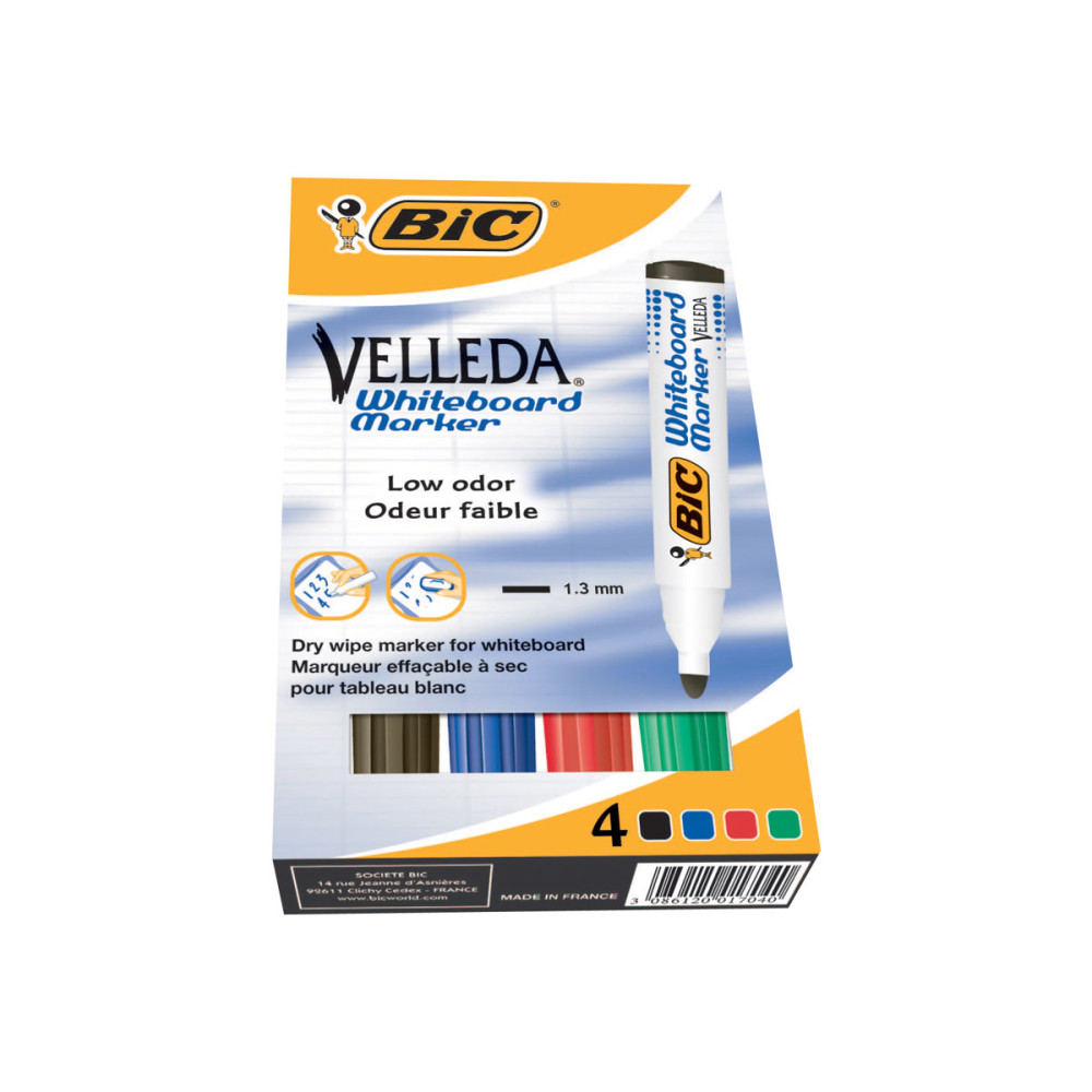 Produktbild för BIC VELLEDA 1701 - markering - svart, röd, blå, grön (paket om 4)