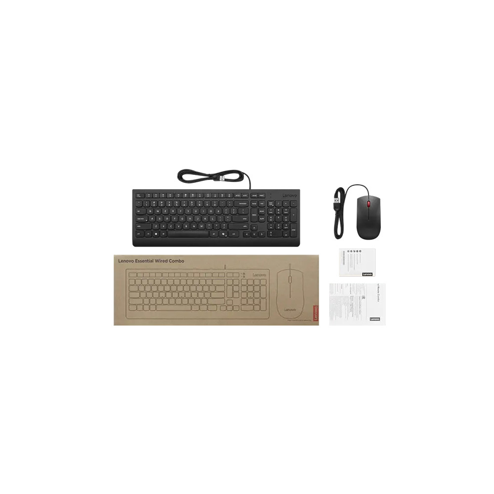 Produktbild för Lenovo Essential Wired Combo - sats med tangentbord och mus - QWERTY - dansk - svart Inmatningsenhet