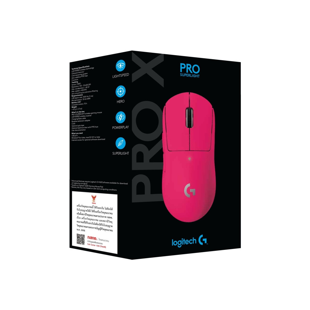 Produktbild för Logitech G PRO X SUPERLIGHT - Gaming - mus - 2.4 GHz - magenta