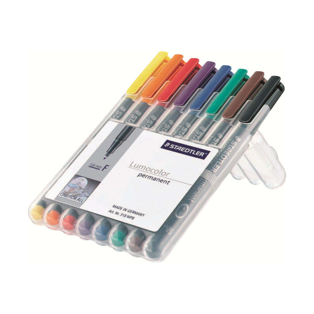 Produktbild för STAEDTLER Lumocolor - fiberspetspenna - svart, röd, blå, grön, gul, orange, brun, violett (paket om 8)