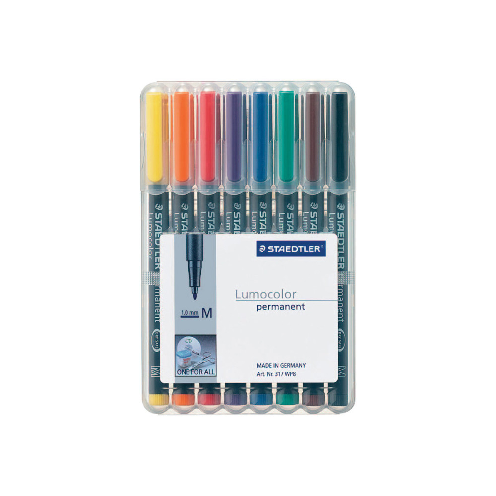 Produktbild för STAEDTLER Lumocolor - fiberspetspenna - svart, röd, blå, grön, gul, orange, brun, violett (paket om 8)