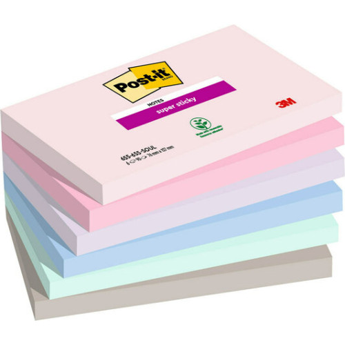 Post-it 3M 655-6SS-SOUL, Rektangel, Blå, Grön, Grå, lavendel, Rosa,...