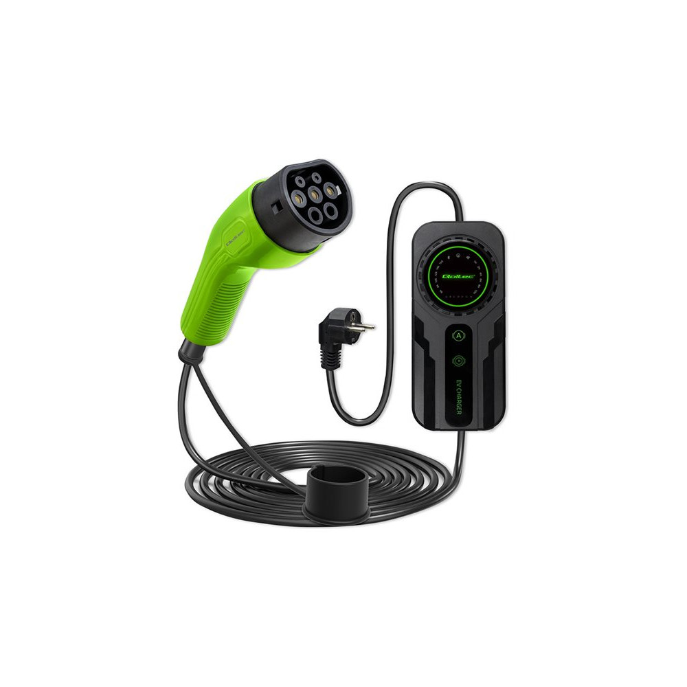 Produktbild för Qoltec EV-laddningsstation - med reglering, 230V, LCD, vägglåda, 5 m kabel - IEC 62196 Type 2 - 3.5 kW