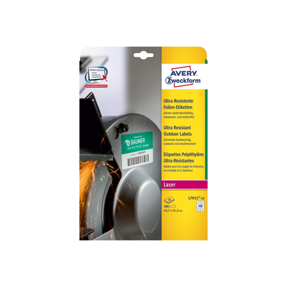 Produktbild för Avery Zweckform Ultra-Resistant Labels - etiketter - matt - 480 etikett (er) - 45.7 x 21.2 mm