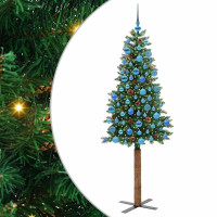 Produktbild för Smal julgran med 300 LED-lampor Grön 180 cm PVC och solid furu