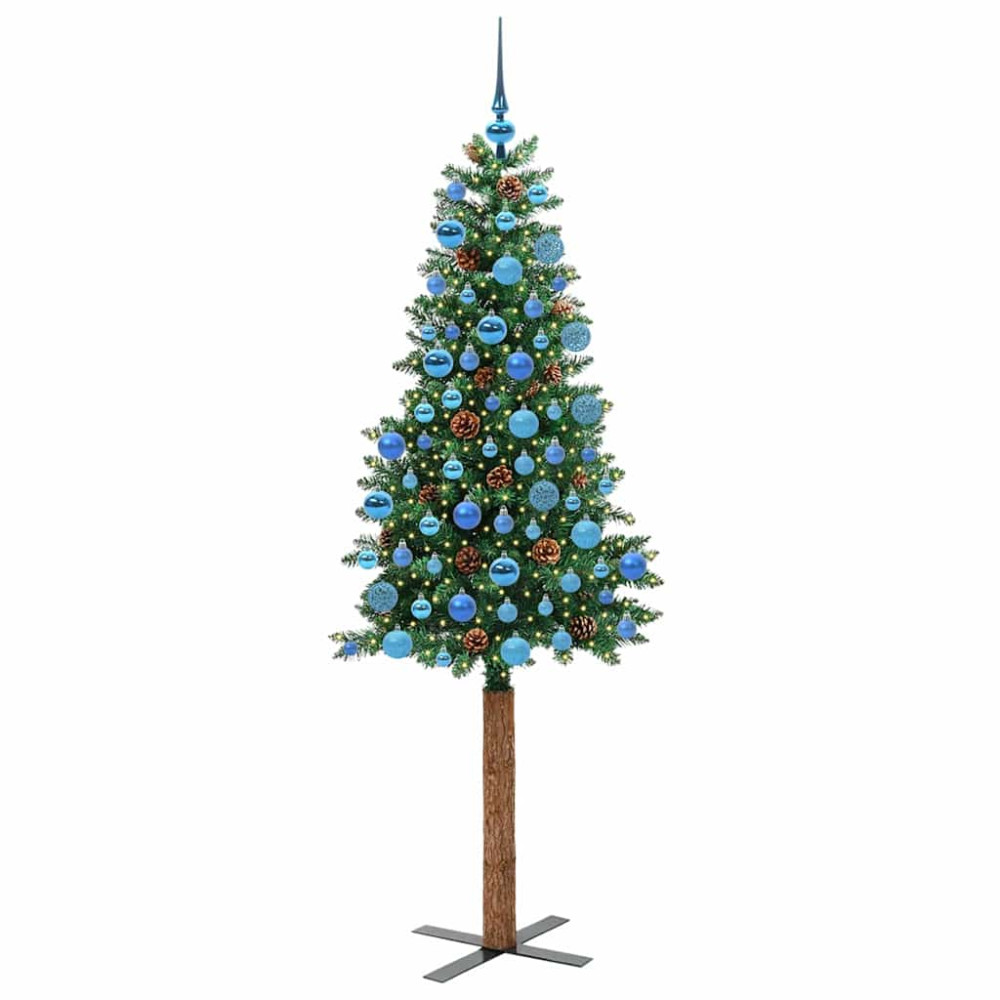 Produktbild för Smal julgran med 300 LED-lampor Grön 180 cm PVC och solid furu