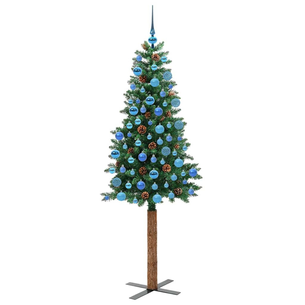 Produktbild för Smal julgran med 300 LED-lampor Grön 180 cm PVC och solid furu
