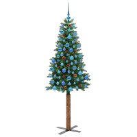 Produktbild för Smal julgran med 300 LED-lampor Grön 180 cm PVC och solid furu