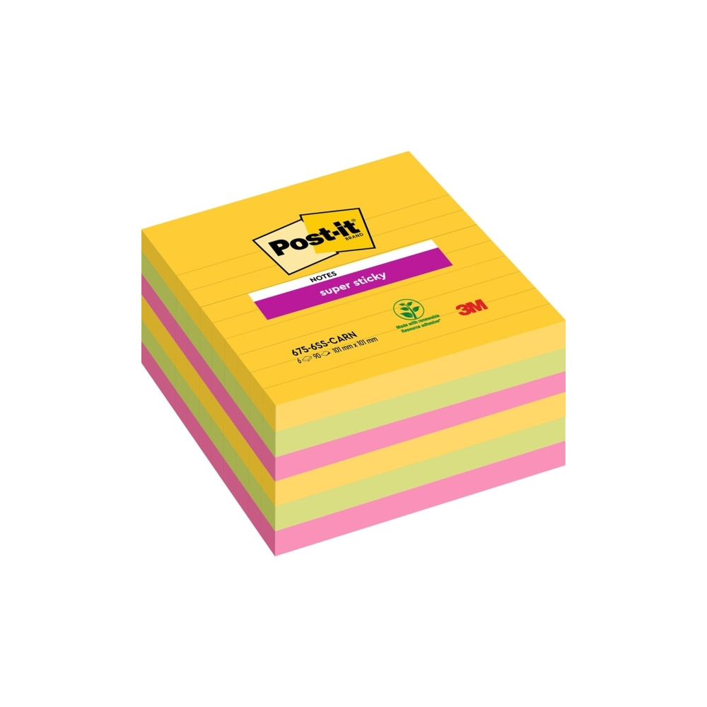 Produktbild för Post-it Super Sticky Large Notes Carnival, linjerede, 101x 1...