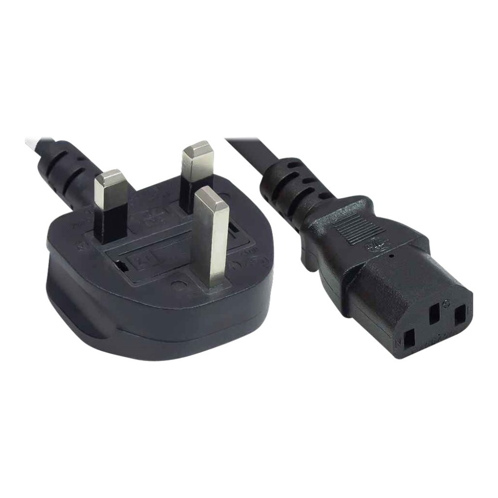 Produktbild för Manhattan Power Cord/Cable, UK 3-pin plug to C13 Female (kettle lead), 1.8m, 10A, Black, Lifetime Warranty, Polybag - strömkabel - power IEC 60320 C13 till BS 1363 - 1.8 m