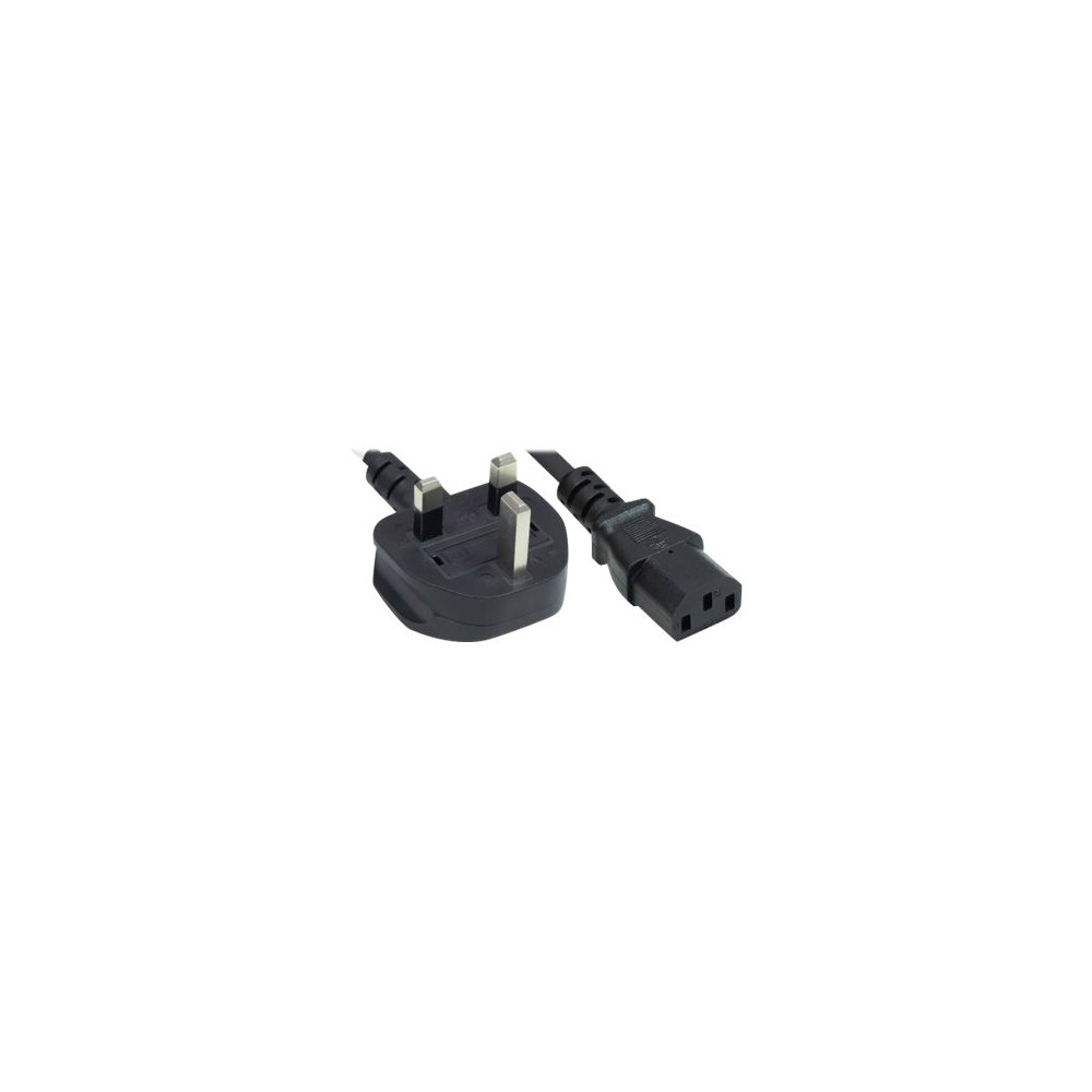 Produktbild för Manhattan Power Cord/Cable, UK 3-pin plug to C13 Female (kettle lead), 1.8m, 10A, Black, Lifetime Warranty, Polybag - strömkabel - power IEC 60320 C13 till BS 1363 - 1.8 m