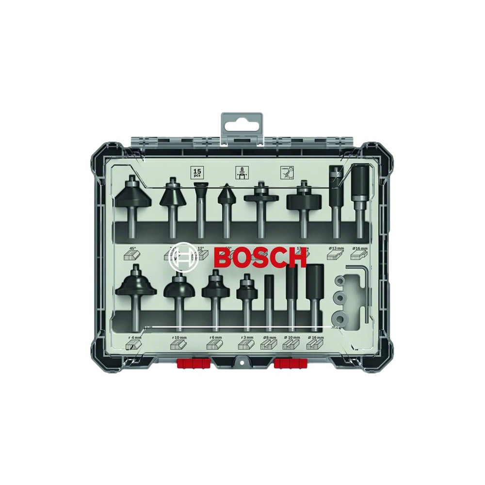 Produktbild för Bosch fräsningsskärarbit - för trä, mjuka träslag, lövträ - 15 delar