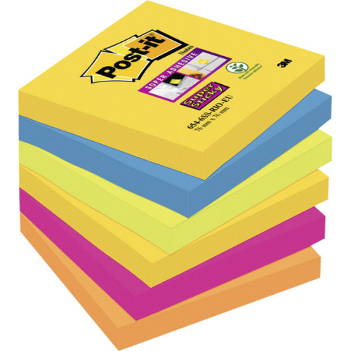 3M Post-it Super Sticky Rio de Janeiro 654-6SS-RIO-EU - anteckningar - 76 x 76 mm - 540 ark (6 x 90)