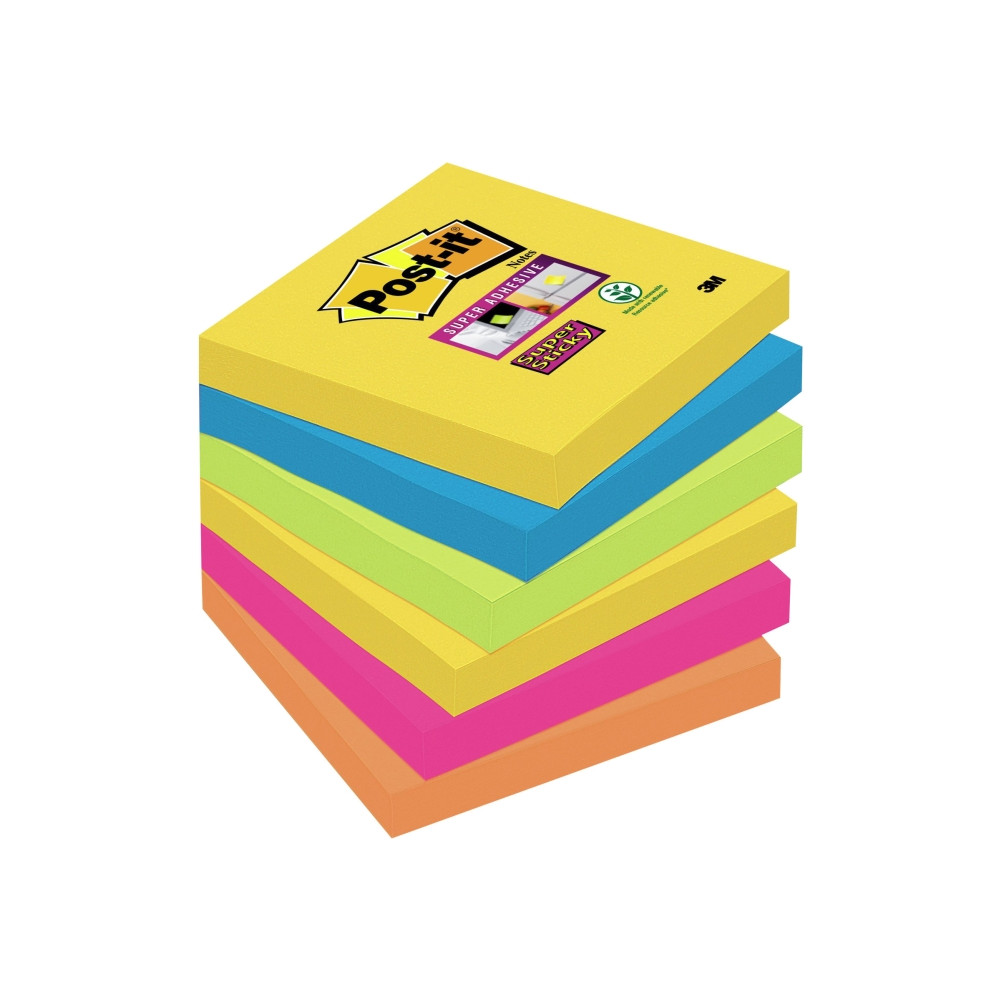 Produktbild för Post-it Super Sticky Rio de Janeiro 654-6SS-RIO-EU - anteckningar - 76 x 76 mm - 540 ark (6 x 90)