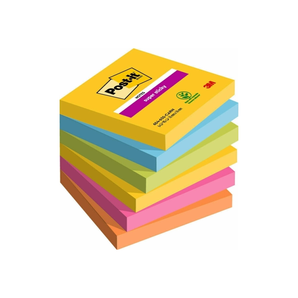 Produktbild för Post-it Super Sticky Rio de Janeiro 654-6SS-RIO-EU - anteckningar - 76 x 76 mm - 540 ark (6 x 90)