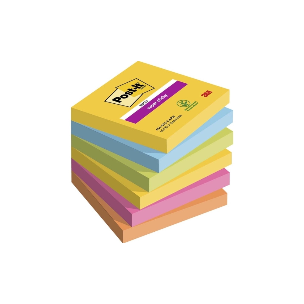 Produktbild för Post-it Super Sticky Rio de Janeiro 654-6SS-RIO-EU - anteckningar - 76 x 76 mm - 540 ark (6 x 90)