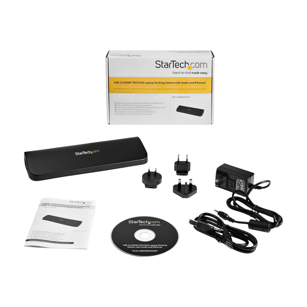 Produktbild för StarTech.com USB 3.0-dockningsstation för dubbla skärmar med HDMI &amp; DVI/VGA - dockningsstation - USB - VGA, HDMI - 10Mb LAN
