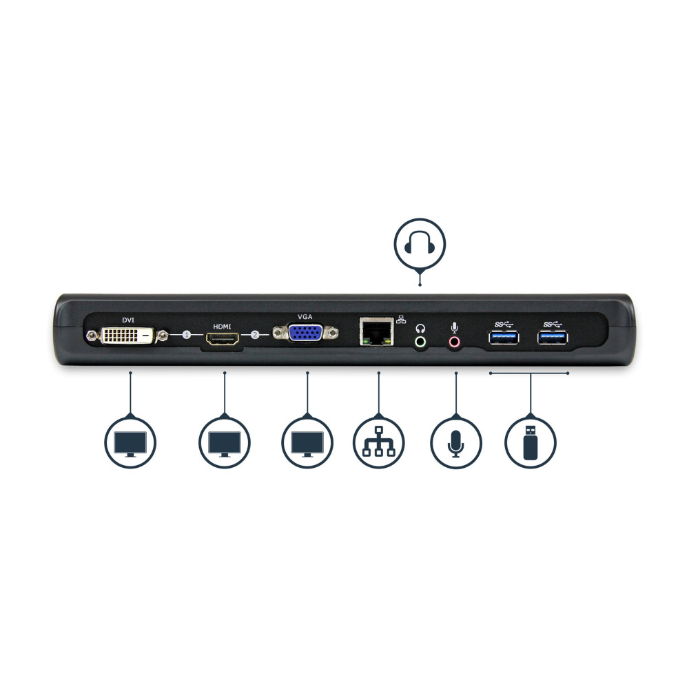 Produktbild för StarTech.com USB 3.0-dockningsstation för dubbla skärmar med HDMI &amp; DVI/VGA - dockningsstation - USB - VGA, HDMI - 10Mb LAN