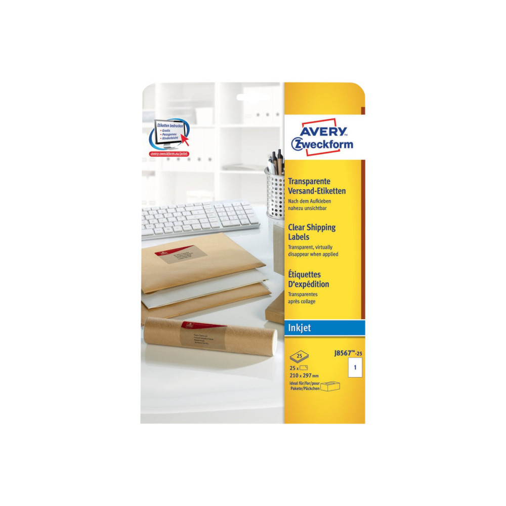 Produktbild för Avery - transparenta adressetiketter - 25 etikett (er) - A4