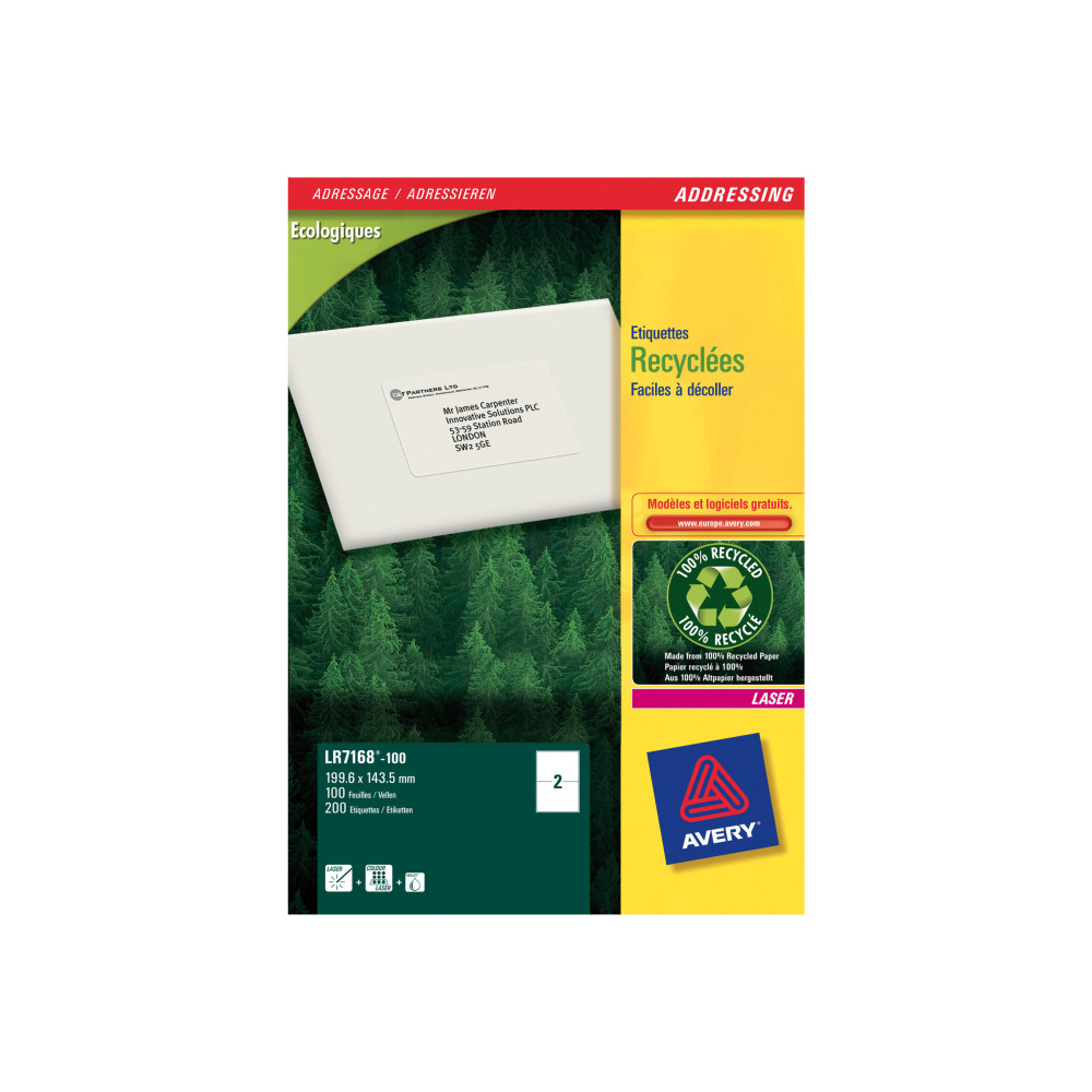 Produktbild för Avery QuickPEEL Recycled Labels - adresslappar - 200 etikett (er) - 143.5 x 199.6 mm