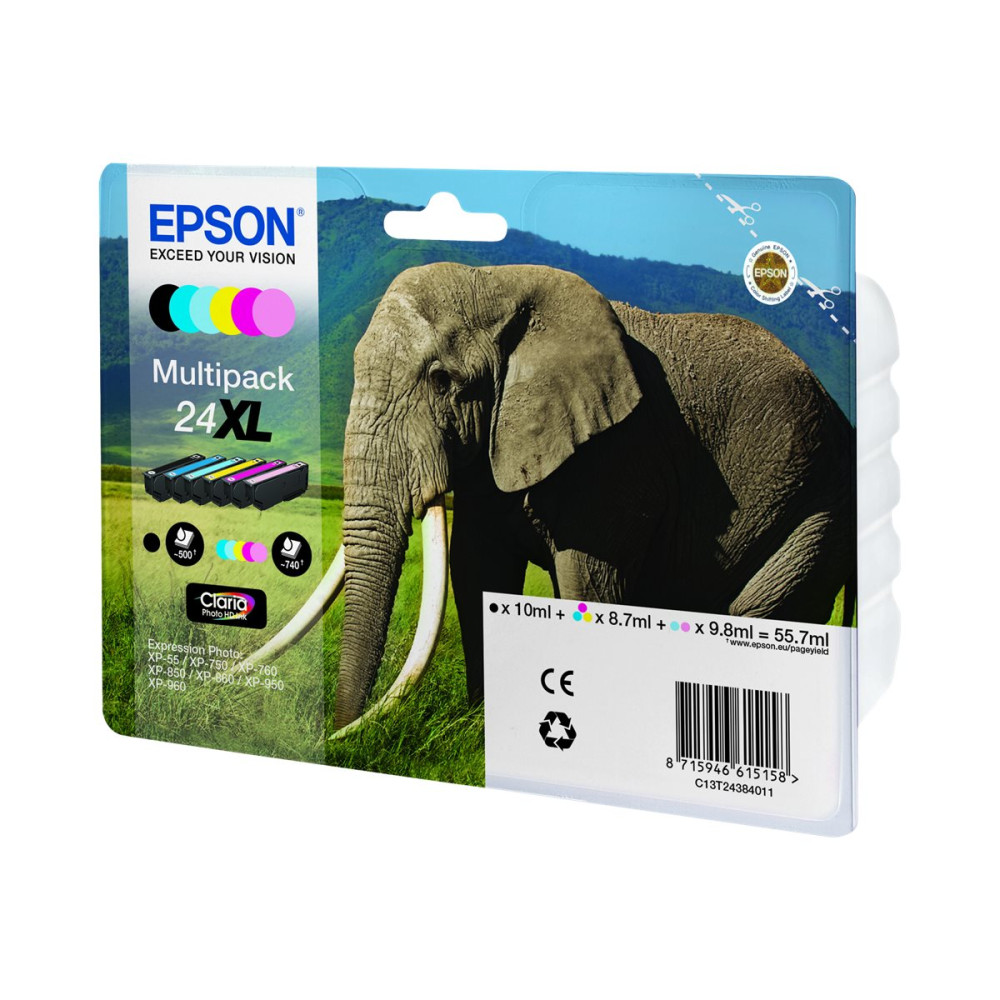 Produktbild för Epson 24XL Multipack - 6-pack - XL - svart, gul, cyan, magenta, ljus magenta, ljus cyan - original - bläckpatron