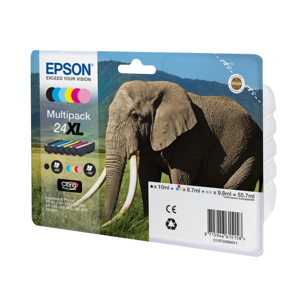 Produktbild för Epson 24XL Multipack - 6-pack - XL - svart, gul, cyan, magenta, ljus magenta, ljus cyan - original - bläckpatron