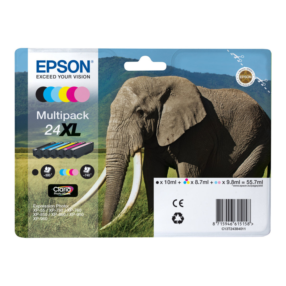 Produktbild för Epson 24XL Multipack - 6-pack - XL - svart, gul, cyan, magenta, ljus magenta, ljus cyan - original - bläckpatron