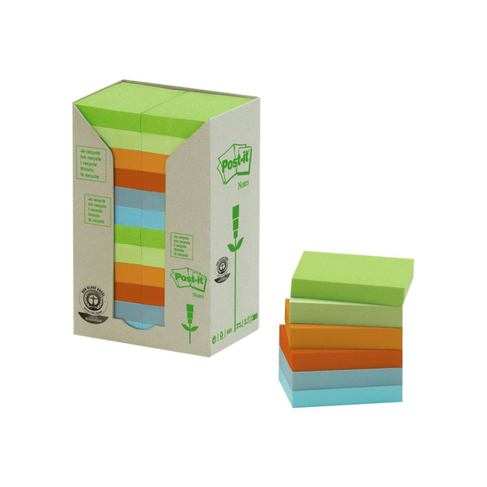 Produktbild för Post-it 653-1RPT - anteckningar - 38 x 51 mm - 2400 ark (24 x 100)