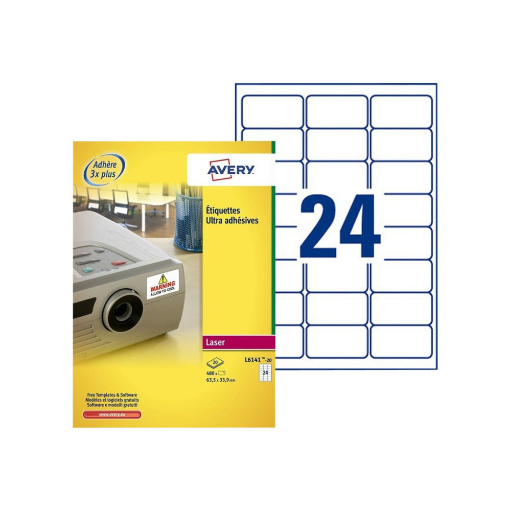 Produktbild för Avery TripleBond Labels L6141 - etiketter - 480 etikett (er) - 33.9 x 63.5 mm