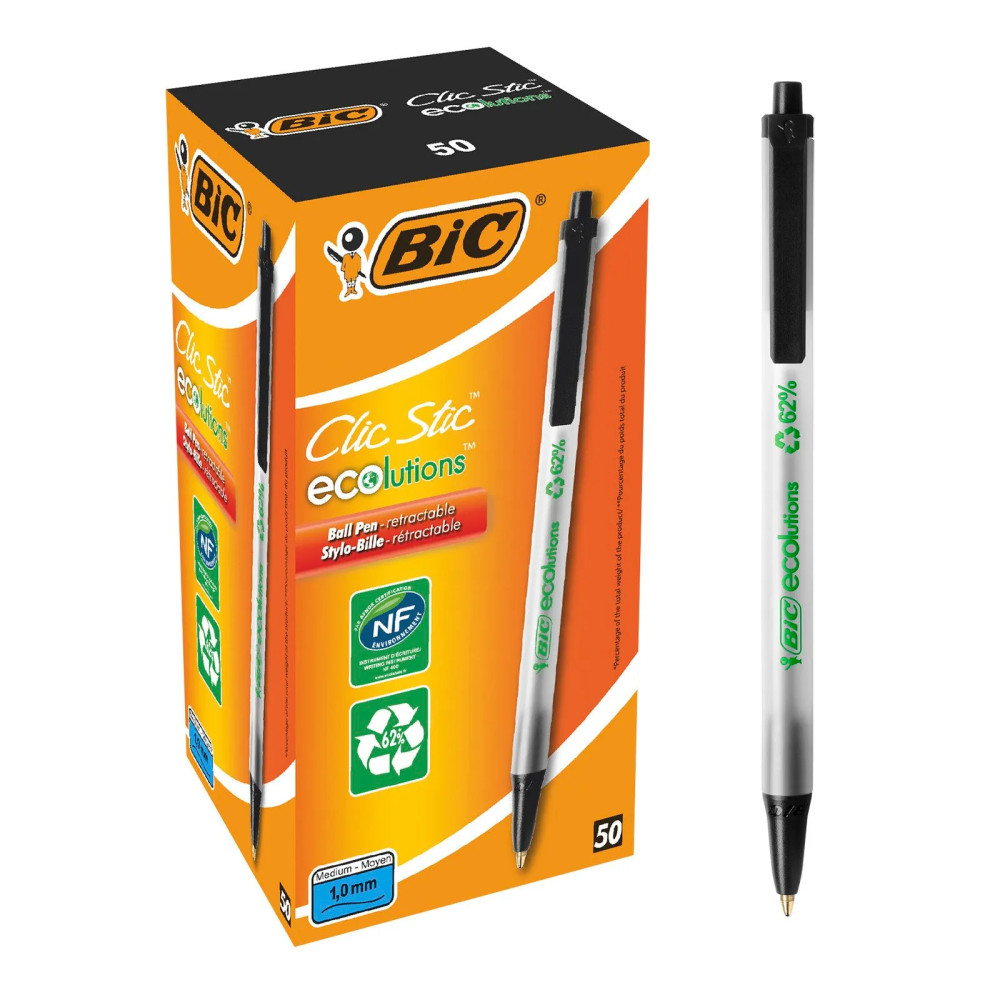 Produktbild för Kulspetspenna BIC ECOlutions Clic Stic 1 mm svart (50 st/fp)