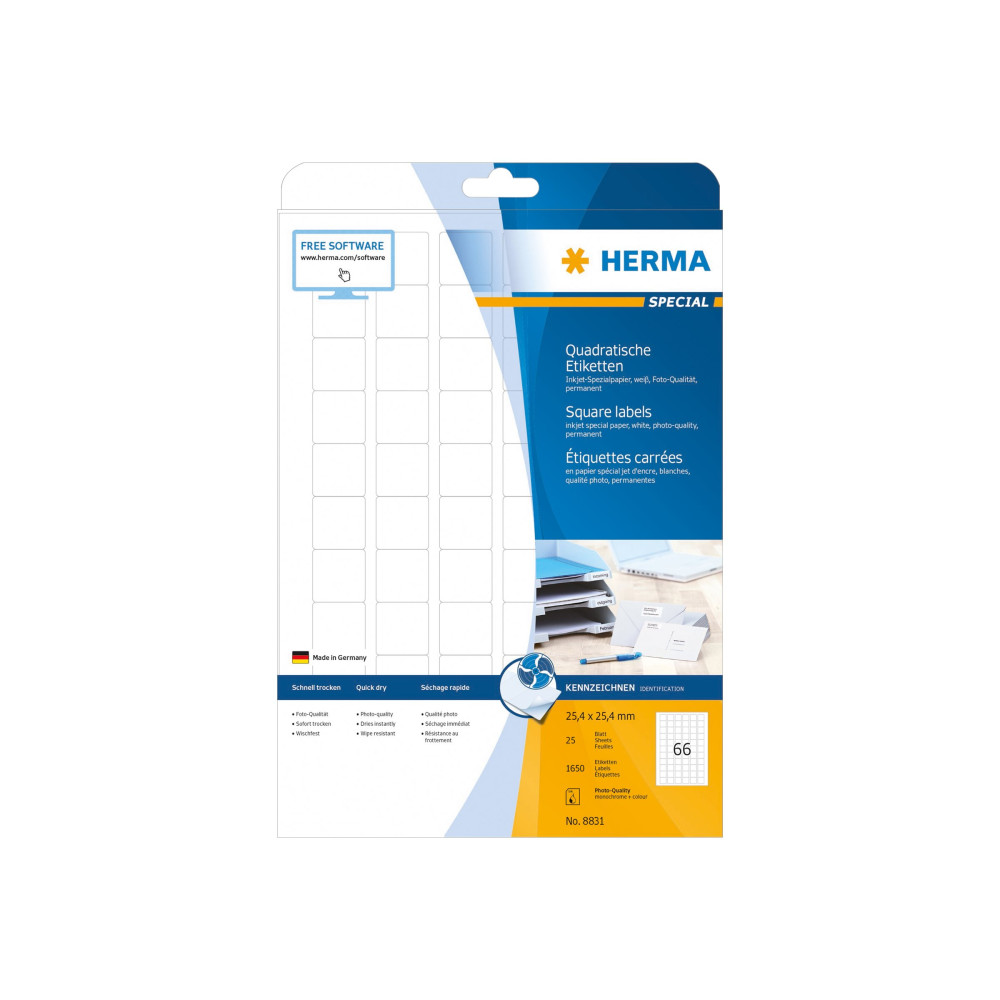 Produktbild för HERMA Special - etiketter - matt - 1650 etikett (er) - 25.4 x 25.4 mm - 90 g/m²