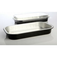 Produktbild för Låg dome t/foliebakke sort/alu D-PET 241x145x25mm 100stk/pak