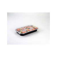 Produktbild för Låg dome t/foliebakke sort/alu D-PET 241x145x25mm 100stk/pak