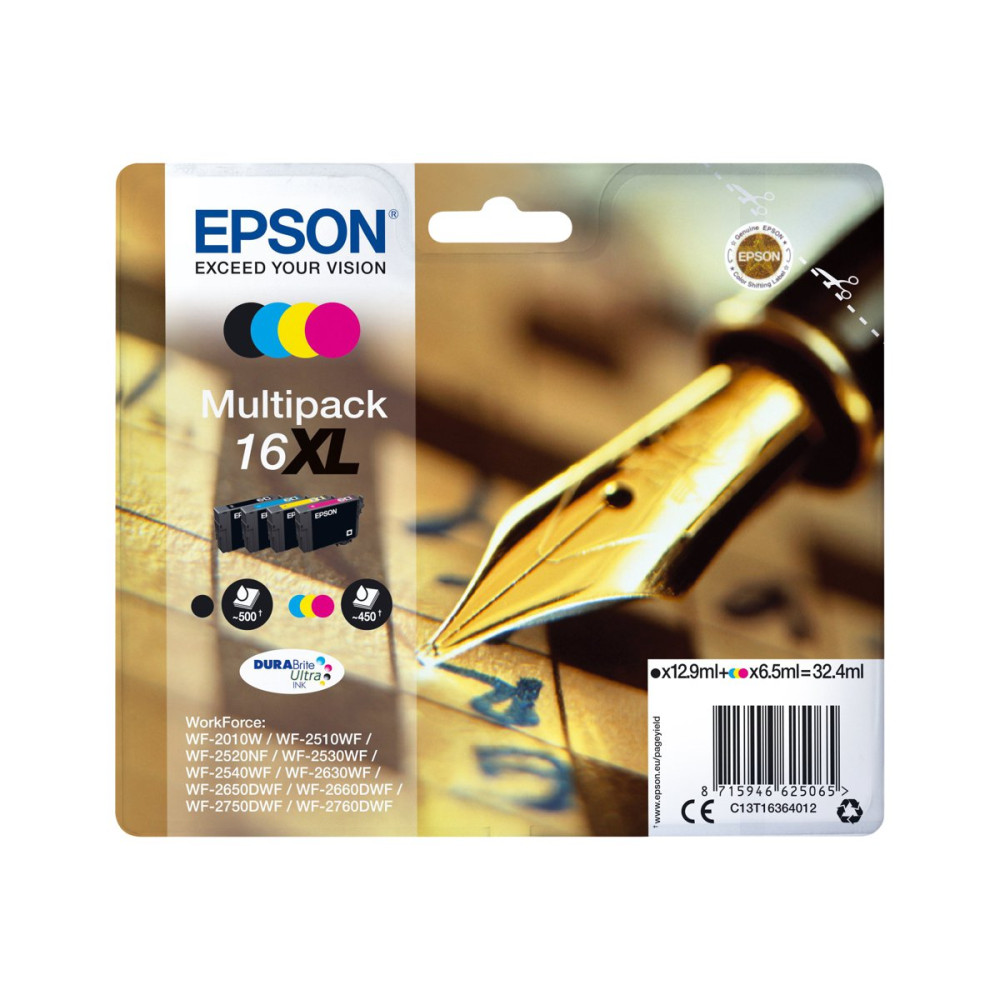 Produktbild för Epson 16XL Multipack - 4-pack - XL - svart, gul, cyan, magenta - original - bläckpatron