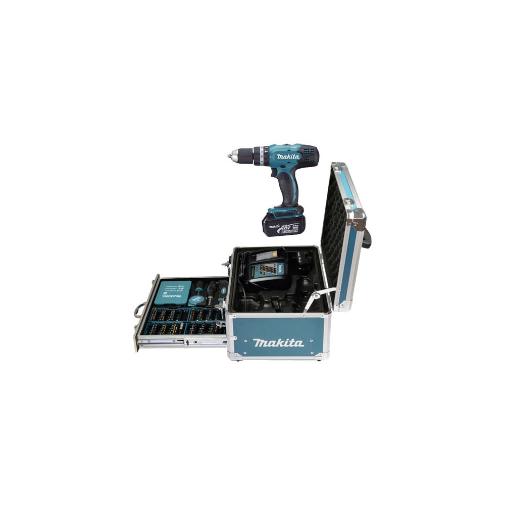 Produktbild för Makita DHP453RFX2 slagborr/skruvdragare - sladdlös - 2 hastigheter - 2 batterier