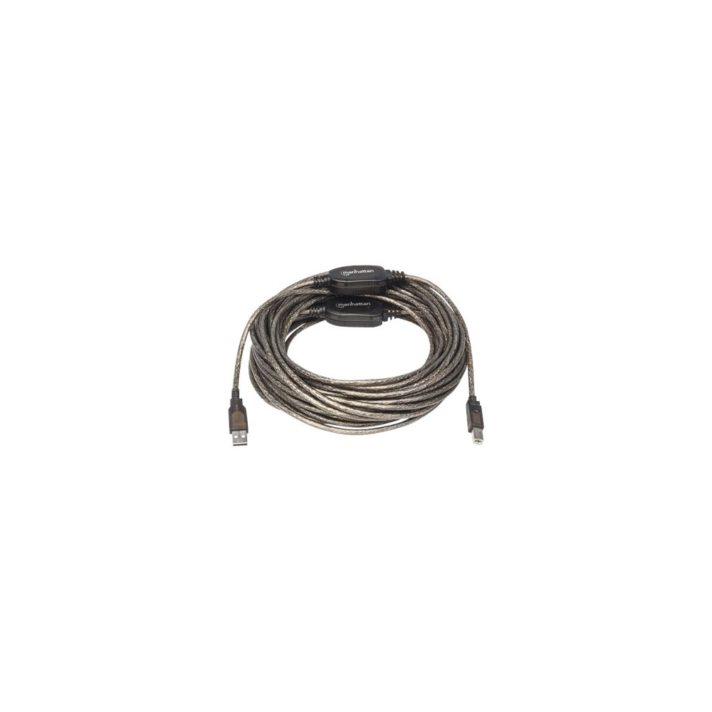 Produktbild för Manhattan USB-A to USB-B Cable, 15m, Male to Male, Active, Black, 480 Mbps (USB 2.0), Built-in Chipset With Amplification, Hi-Speed USB, Three Year Warranty, Polybag - USB-kabel - USB till USB typ B - 15 m