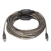 Produktbild för Manhattan USB-A to USB-B Cable, 15m, Male to Male, Active, Black, 480 Mbps (USB 2.0), Built-in Chipset With Amplification, Hi-Speed USB, Three Year Warranty, Polybag - USB-kabel - USB till USB typ B - 15 m