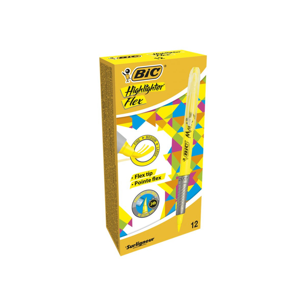 Produktbild för BIC Marking Highlighter Flex - överstrykningspenna - gul (paket om 12)