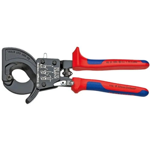 Knipex Knipex 95 31 250, Handdriven kabelavbitare, Blå, Röd, Stål,...