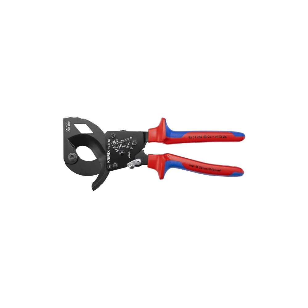 Produktbild för Knipex 95 31 250, Handdriven kabelavbitare, Blå, Röd, Stål,...