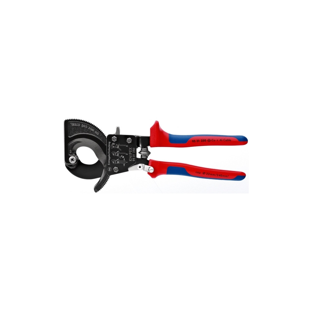 Produktbild för Knipex 95 31 250, Handdriven kabelavbitare, Blå, Röd, Stål,...