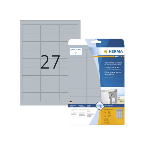 HERMA HERMA SPECIAL nameplate labels, 63.5 x 29.6 mm, silver polye...
