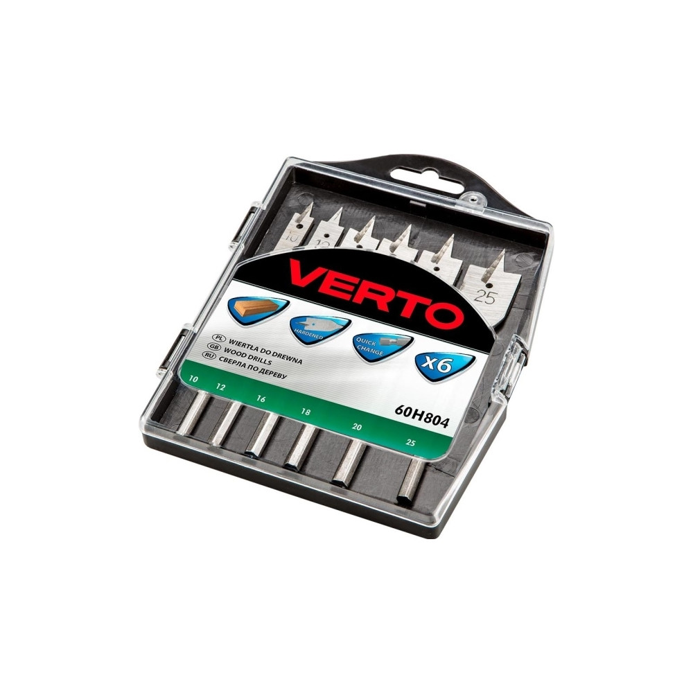 Produktbild för Verto 60H804, Borr, Flatmejsel, Trä, Hexskaft, 6 styck, 10,...