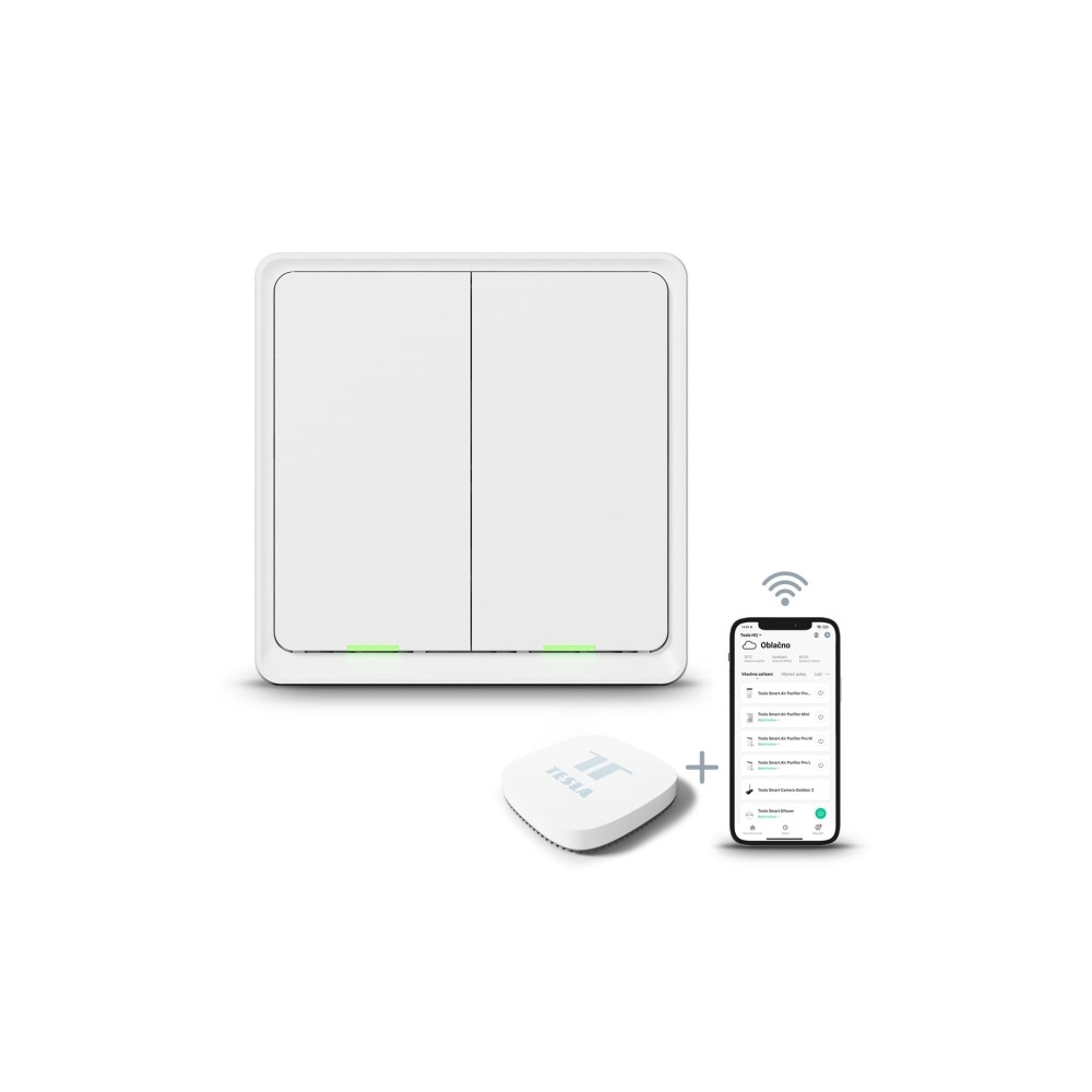 Produktbild för Tesla Smart Switch Dual Battery, Trådlös, ZigBee, Hvid, 2 ka...