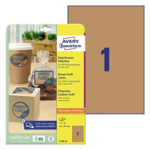 AVERY AVERY Zweckform naturbruna etiketter 210 x 297 mm kraftpappe...