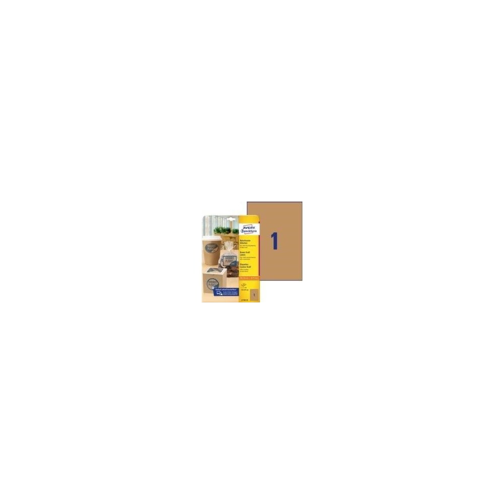 Produktbild för AVERY Zweckform naturbruna etiketter 210 x 297 mm kraftpappe...