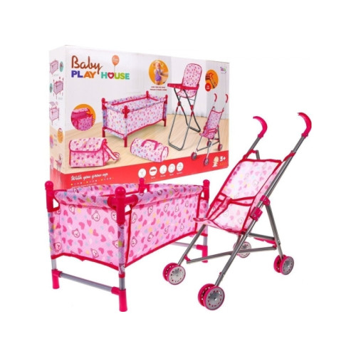 Ramiz Tillbehörsset för babydockor 3+ Babyvård + Barnvagn + Matsto...