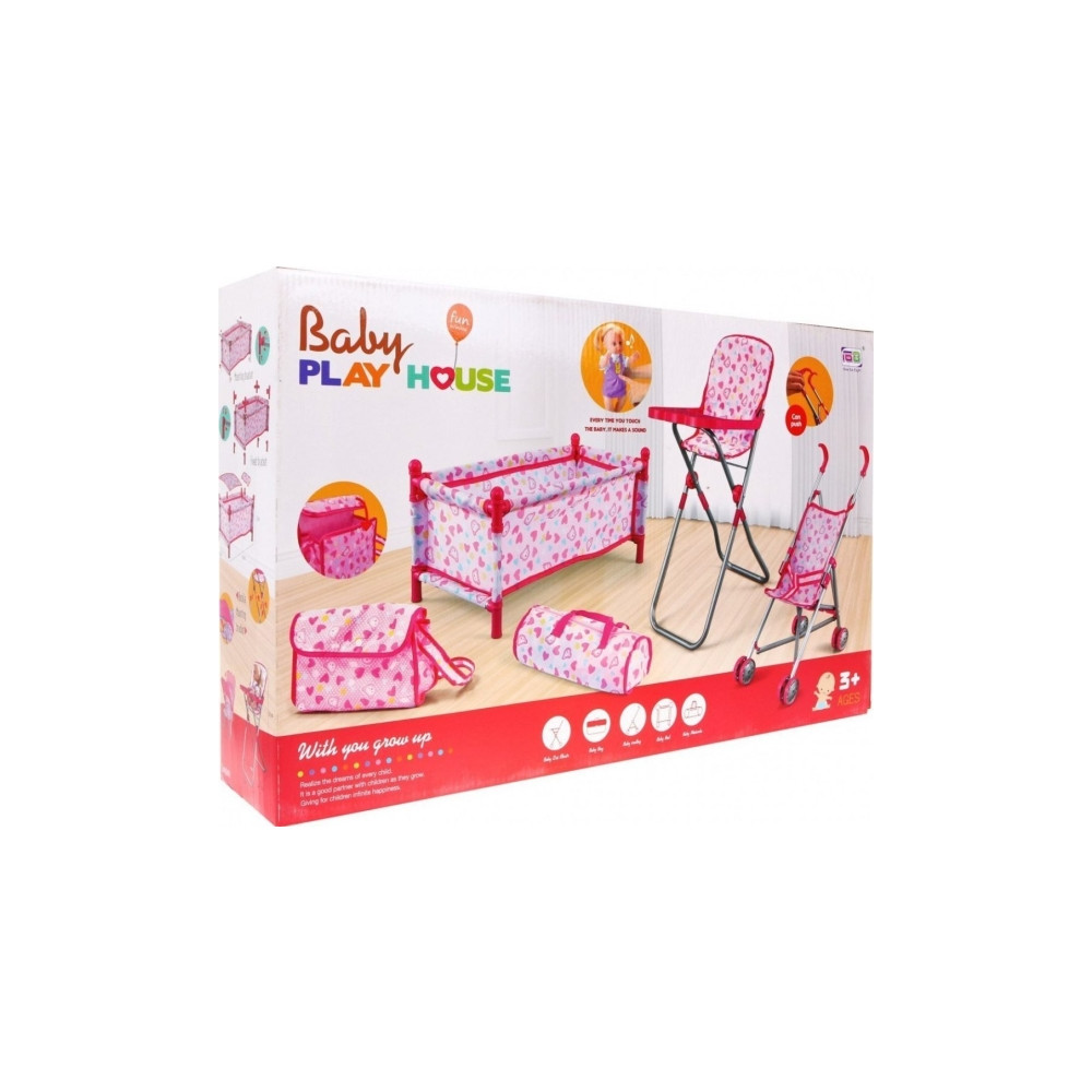 Produktbild för Tillbehörsset för babydockor 3+ Babyvård + Barnvagn + Matsto...